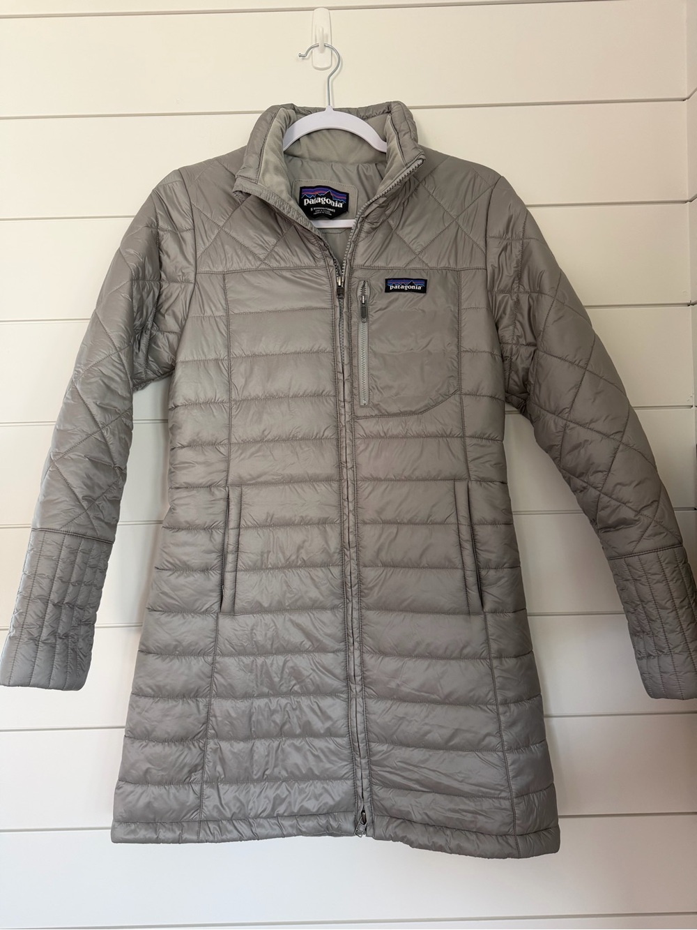Patagonia Radalie Light Gray Quilted Long Puffer Jacket
